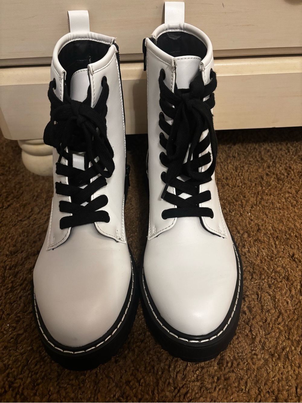 Madden Girl White Combat Boots with Black Laces